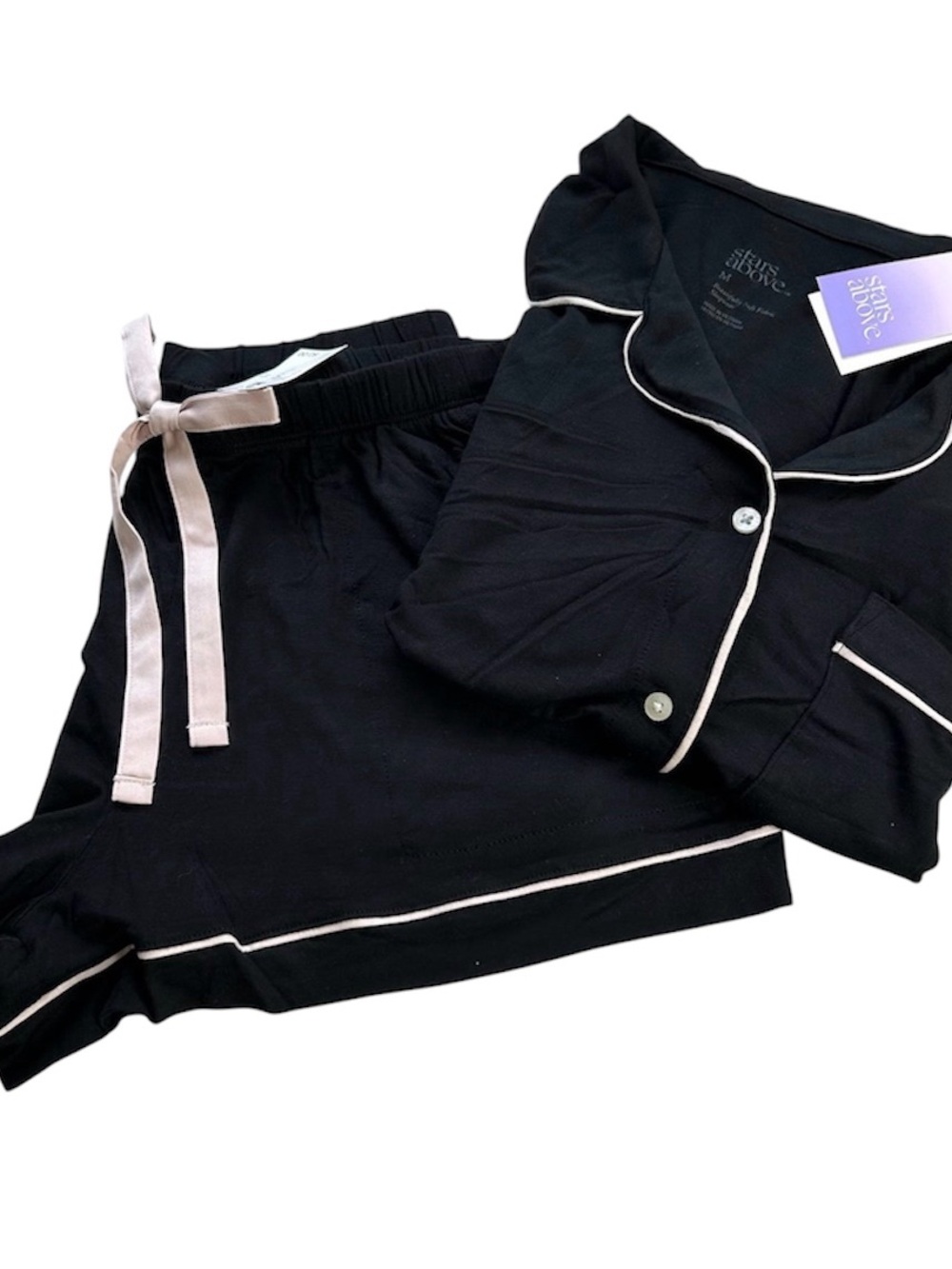 NEW Stars Above Pajama Set - long sleeve top & shorts Black Medium - Picture 2 of 5